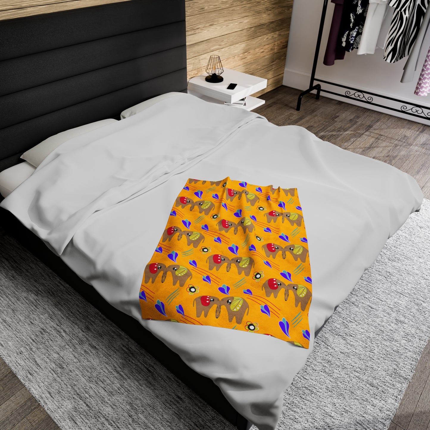 Velveteen Plush Blanket - Twin Elephants